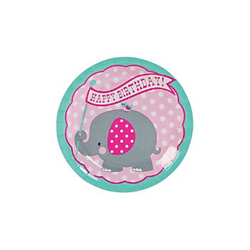 BABY ELEPHANT PARTY Dessert Cake Plates Birthday Disposable Paper Plate Pk of 8 - Picture 2 of 3