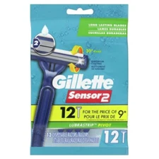 Gillette Sensor2 Pivoting Head + Lubrastrip Men's Disposable Razors 12 Count