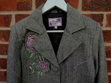 Dream Girl Wool Blend Tweed Embroidered Taupe Brown Jacket Size S