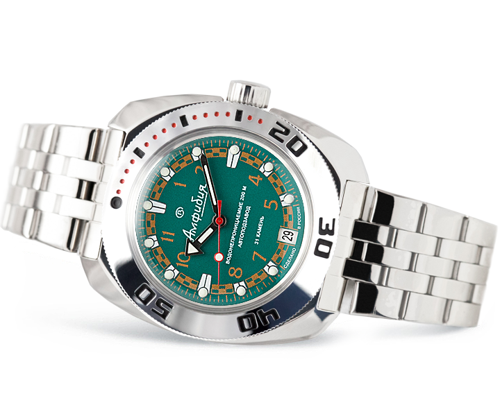 wata Vostok Amphibia 710439 Watch Military Mechanical Automatic Green