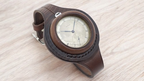 NEU BRAUN Lederband Band Wristband für Taschenuhr 45mm WW1 mal WWII Kap - Bild 14 von 15