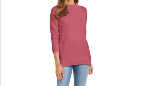 Karen Scott Rolled Mock-Neck Cotton 