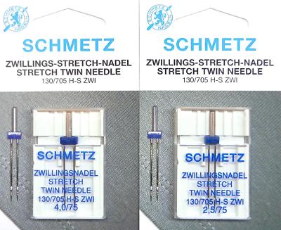 Schmetz 2 x Stretch Zwillingsnadel 130/705 1 x 2,5/75 + 1 x 4,0/75 Nähmaschine