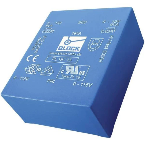 Block fl 6/18 trasformatore per pcb 2 x 115 v 18 v/ac 6 va 166 ma
