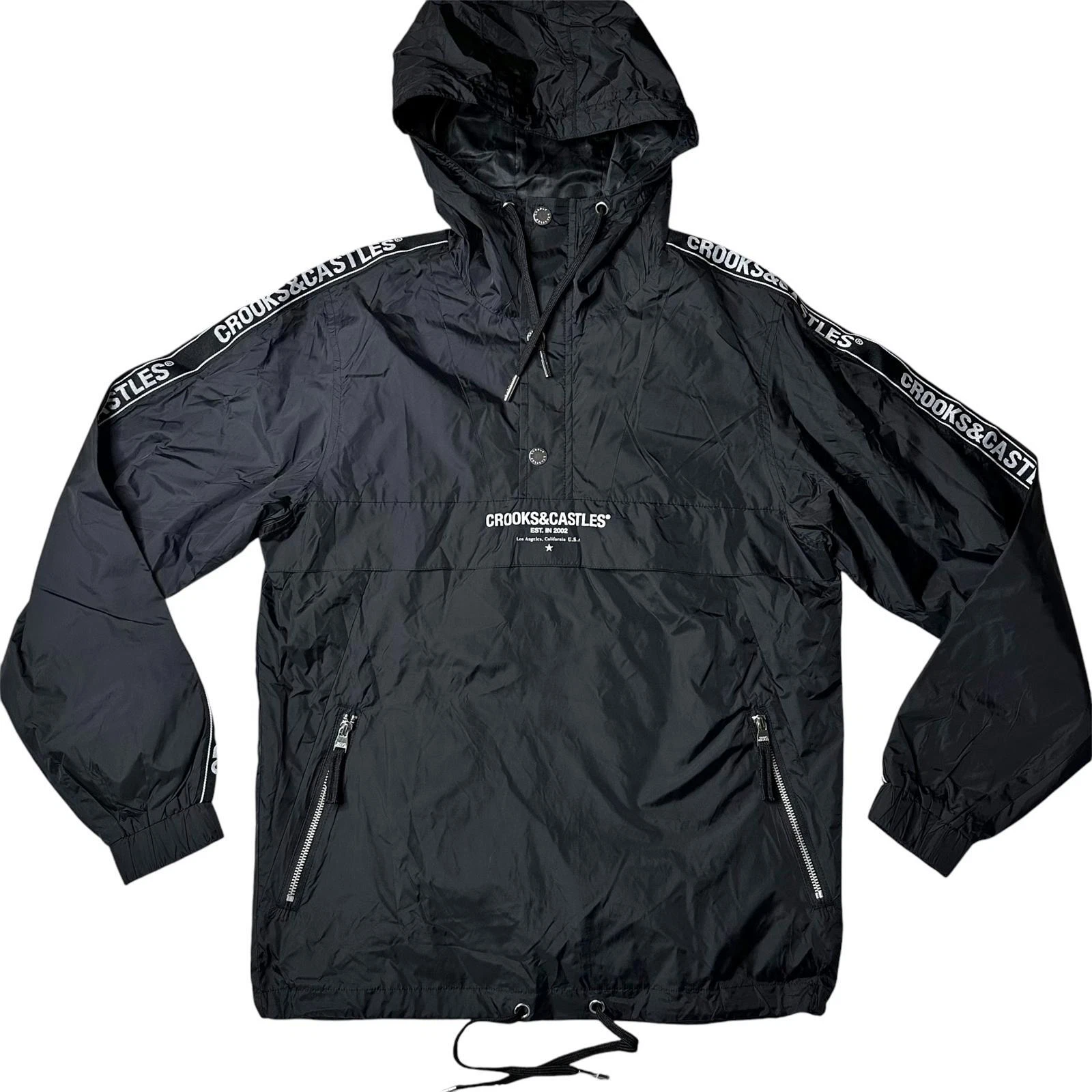 NWT Crooks & Castles Hooded Windbreaker Jacket Black Men S