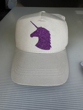 Girls Snapback Adjustable Beige Purple Cotton Twill Unicorn Glitter Hat