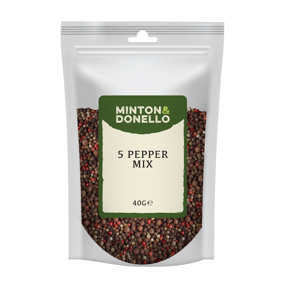Minton & Donello 5 Pepper Mix Whole Peppercorn Blend 10 x 40g