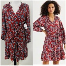 Sonoma Women’s Plus Size PL Midi Red Floral Puff Sleeves Long Sleeve Dresses NWT