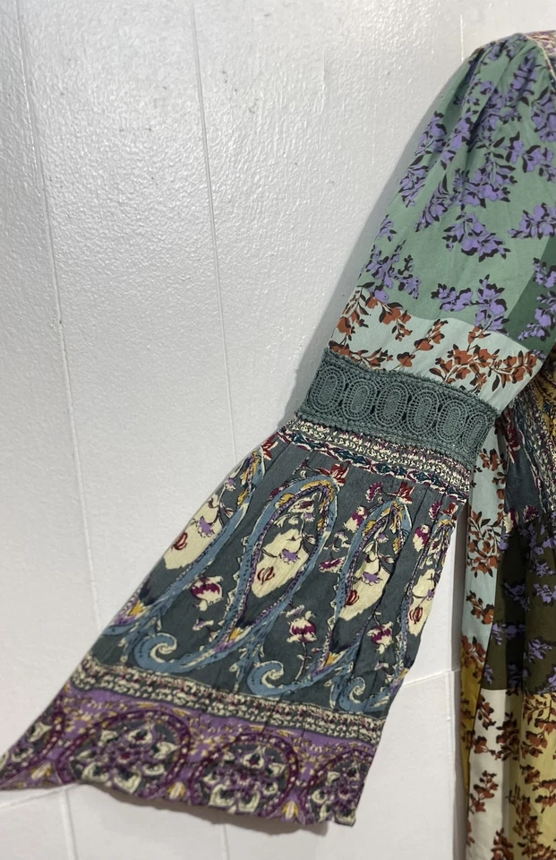 Vestido Davi & Dani Mujer Mediano Retazos Boho Floral Cuello en V Mangas Largas Bolsillos Foto 4 de 4