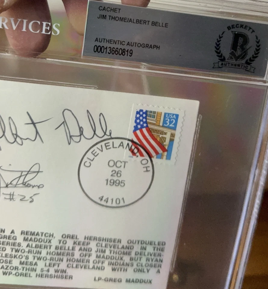 Albert Belle Jim Thome Firmado 1995 Serie Mundial FDC Gateway BAS Auténtico Automático Foto 2 de 4