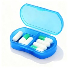 Pill Case for Purse Small Organizer Portable 2-Grids Box, Blue 1pcs