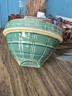 1930's Mccoy  9 3/4" Windowpane Shoulder Bowl Unique Green Yellow "Nice" Glaze"