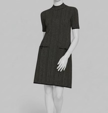 Calvin Klein Women's Black Jacquard Mock Neck Short Sleeve A-Line Dress Size: L