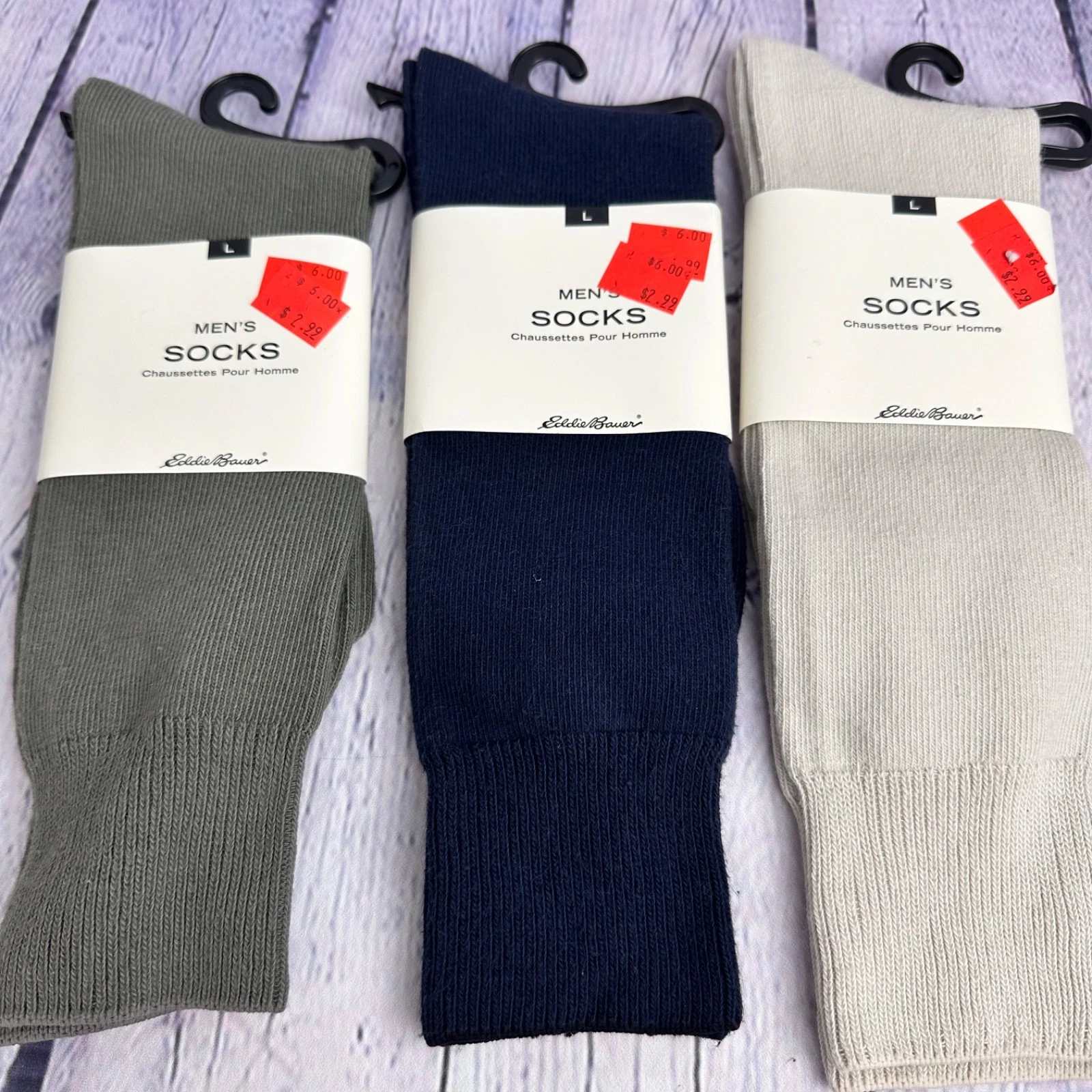 Vintage Eddie Bauer Mens Thin Socks 3 pack lot Size Lg 8-12