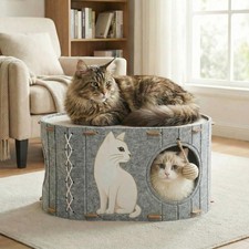Cat House for Indoor Cats   Felt Covered Cat Bed Cave with Sisal Ball  Rever...