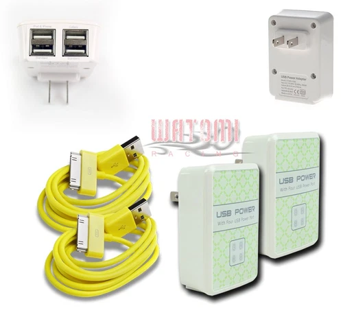 2X 4 USB PORTS HOME WALL ADAPTER+10FT CABLE POWER CHARGER YELLOW GALAXY TAB NOTE