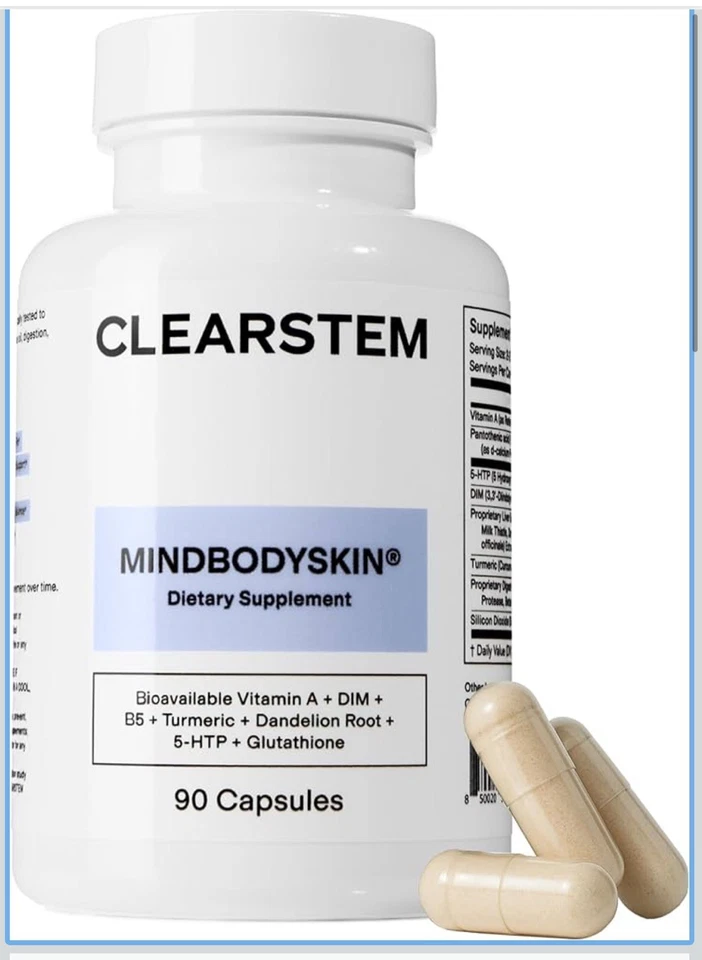 CLEARSTEM - MENTE, CUERPO, PIEL Suplemento hormonal para el acné 5-HTP Natural DIM 90 unidades Foto 2 de 4