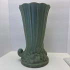 Vintage 8" McCoy Pottery Green Art Deco Scroll Handle Glaze Vase USA Cornucopia