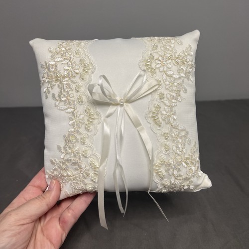 VTG Hobby Lobby Ivory/Cream Beaded & Laced Ring Bearer Pillow 8x7.5”