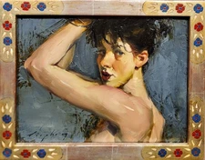 Malcolm Liepke -Young Girl Feeling Sexy -Oil Painting