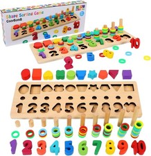 Montessori Educational Wooden Toys for Kids Toddler Number Puzzles Sorter Cou...