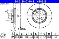 2X Ate 24.0128-0318.1 Bremsscheibe FüR Opel