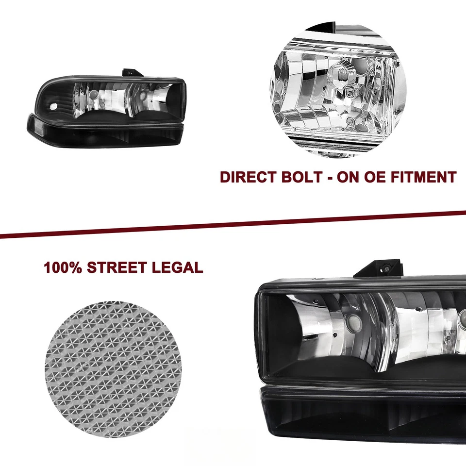 Faros negros para Chevy S10/Blazer 1998-2005 faros de parachoques izquierda y derecha Foto 4 de 4