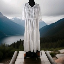 TOMMY HILFIGER Sz 10 Chiffon Dress Sheer Shell White Chevron Pattern