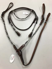 Riata Leather Headstall & Breast Collar Set With Bone Beads.