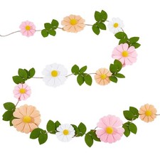 2pcs Daisy Felt Garland Felt Colorful Hanging Banner Summer Floral Chain Garl...
