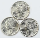 1941 1942 1943 UNC Mercury Dimes Silver 10c Lot of 3