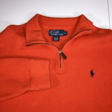 Polo Ralph Lauren L Orange Quarter 1/4 Zip Knit Mock Neck Sweater Mens