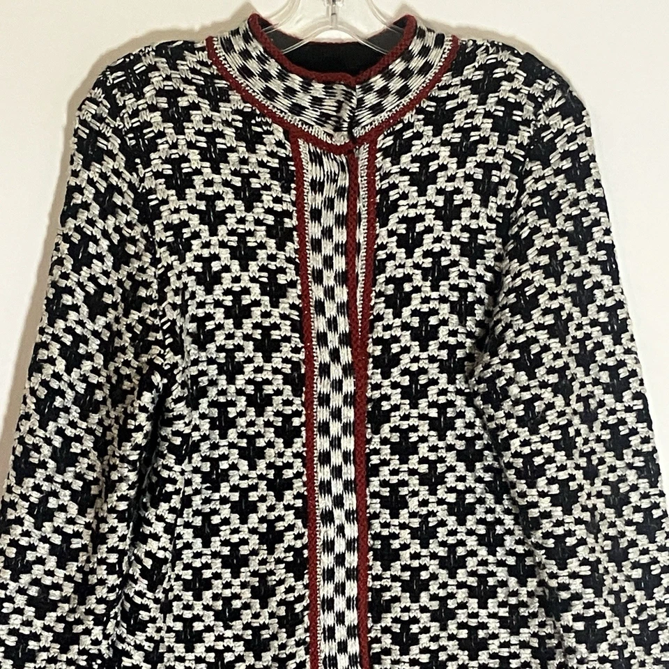 Chaqueta Chicos Para Mujer 1 Mediana Negra Roja Larga Suéter Cuello Simulado Mezcla de Lana a Presión M Foto 2 de 4