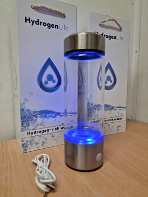 Geschenkbox - Wasserstoffreich 420ML Tragbar Wasser Glas Flasche Generator Ionisator USB