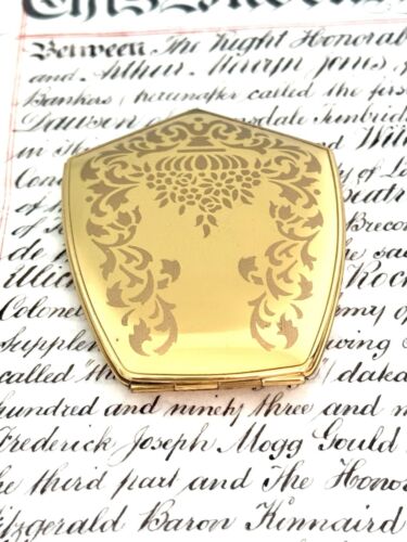 Specchio decorativo vintage American Beauty tono oro compatto design floreale USA - Foto 6 di 21