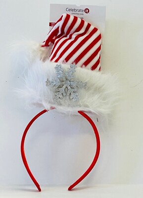 Celebrate It Xmas Snowflake Red Stripe Faux Fur Santa Hat Adult Headband Party