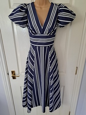 Kate Spade Cafe Kleid Streifen Midi Fit & Flare Gr. UK 4 Schlüsselloch hinten UVP 375£
