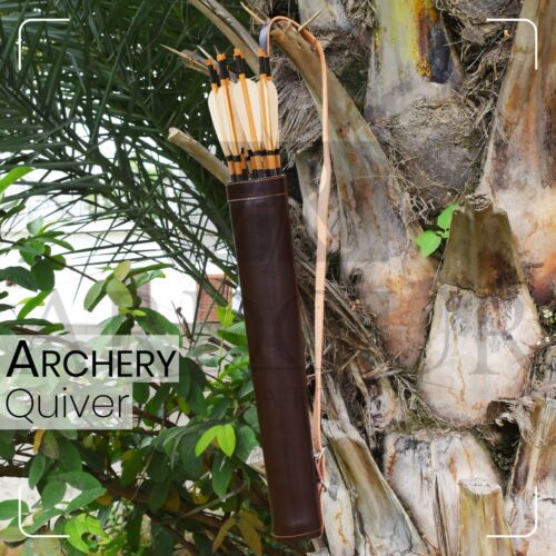 Back/Side Arrow Quiver Genuine Leather Arrow Holder Traditional Handmade Quivers - Picture 2 of 4