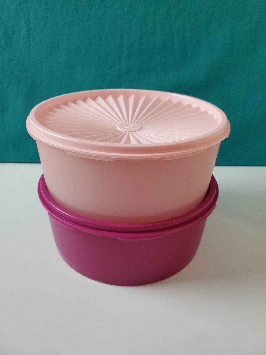 Tupperware Servalier Stacking Cookie Canisters One Touch Seal Pink
