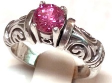 Pink Lab Sapphire Size 5.5 Ring 925 Sterling Silver Vintage Style Scroll USA