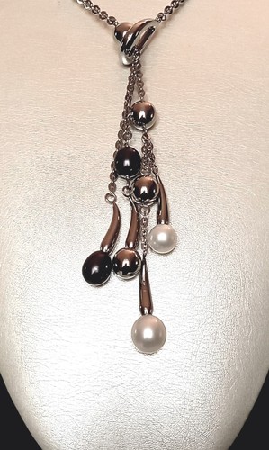 COLLANA IN ACCIAIO CON PENDENTE in PERLE NATURALI Black &White "MORELLATO" - Foto 2 di 5