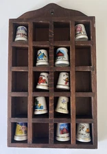 Three Mountaineers Thimble  Shadow Thimble Box Hanging Rack w 11 Thimbles 9” T