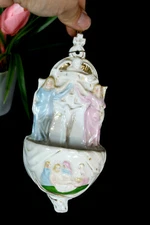 Antique French vieux paris porcelain holy water font religious 