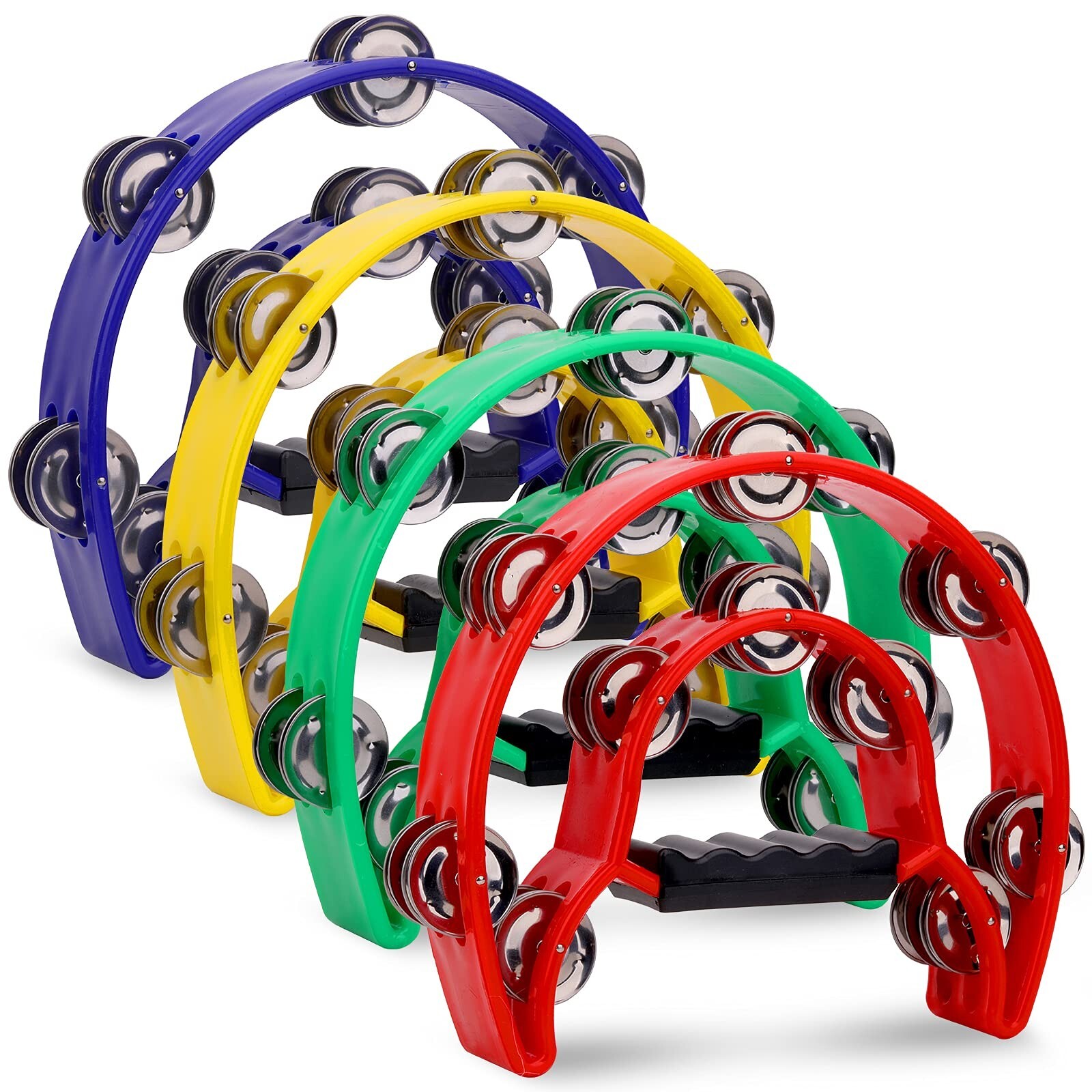 CEE 4 Pack 10 Double Row Tambourine, Half Moon Musical Tambourine 20 Metal Ji...