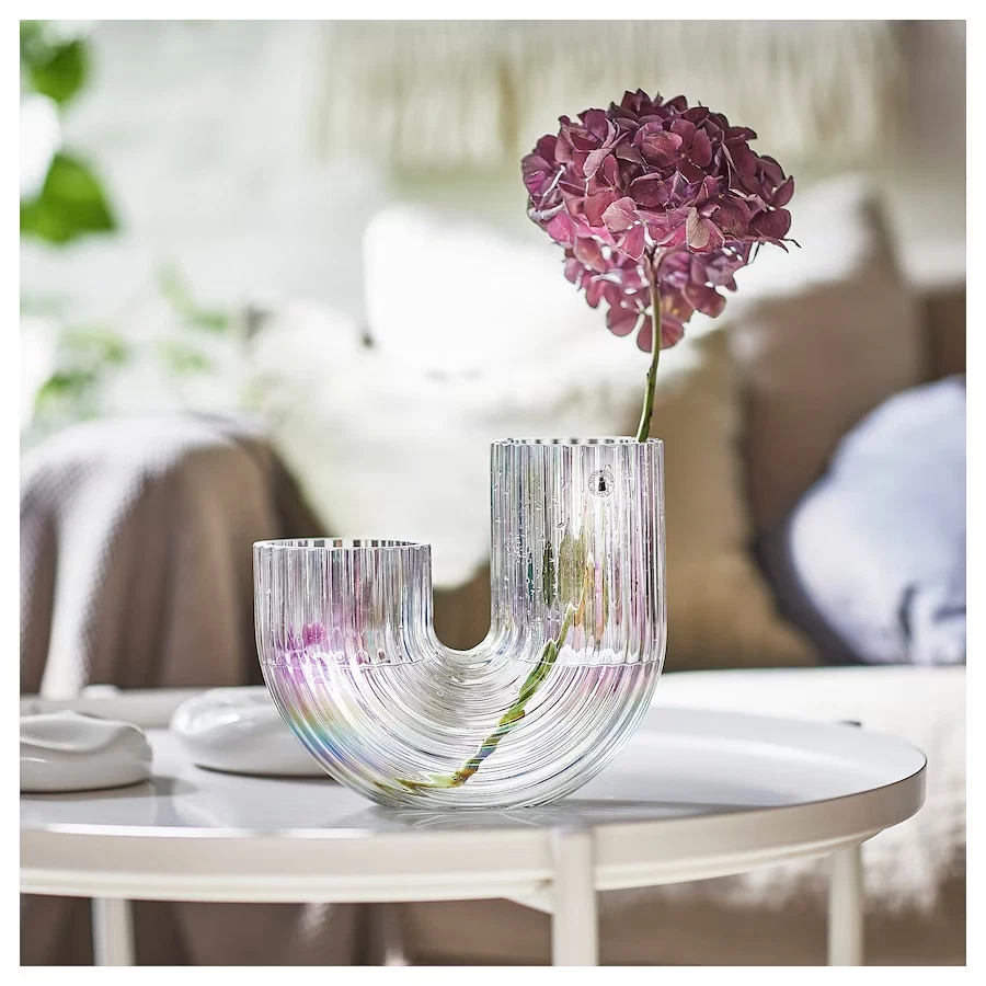 Jarrón doble Ikea RÄFFELBJÖRK RAFFELBJORK, nácar color arco iris 7 3/4" - NUEVO Foto 2 de 3