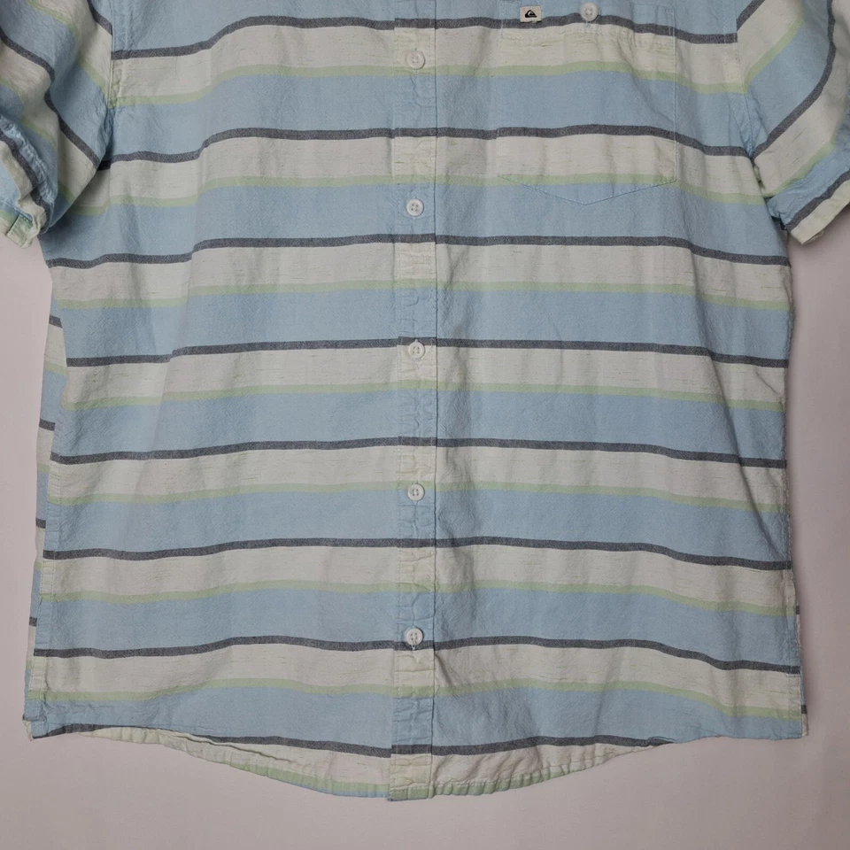 Quiksilver Shirt Mens XL Regular Fit Blue White Button Up Short Sleeve Striped - Image 3 of 4
