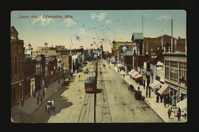 Jasper Ave Edmonton Alberta Street in Edmonton Alberta lined wi- Old Photo