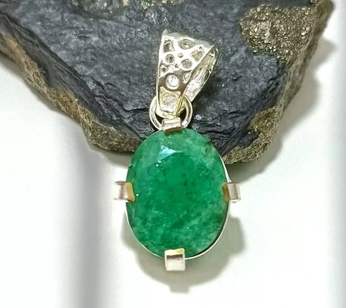 Ciondolo gioiello fatto a mano superbo argento massiccio smeraldo naturale 24,65 ct - Foto 6 di 8