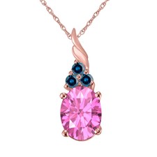 1.36Ct Natural PinkTopaz & Blue Diamond Pendant Necklace 14K Gold with BoxChain