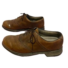 Etonic  Men Brown Leather Oxford Spikes Golf Golfer Golfing Shoes Size 10.5W